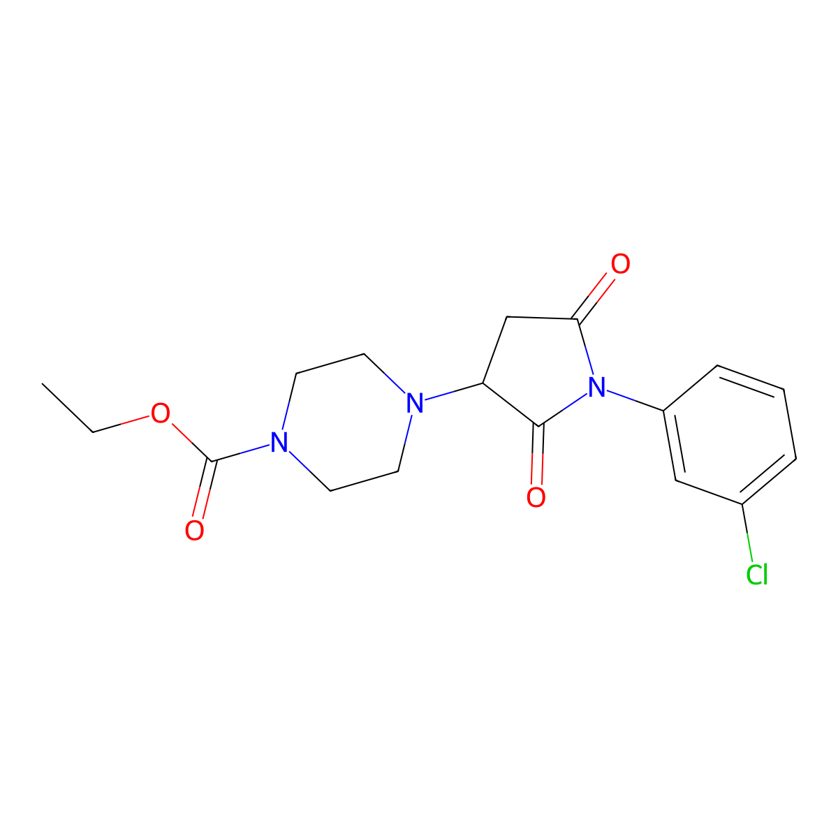 Ethyl 4-[1-(3-chlorophenyl)-2,5-dioxopyrrolidin-3-yl]piperazine-1-carboxylate molecular structure, CAS 313377-80-9