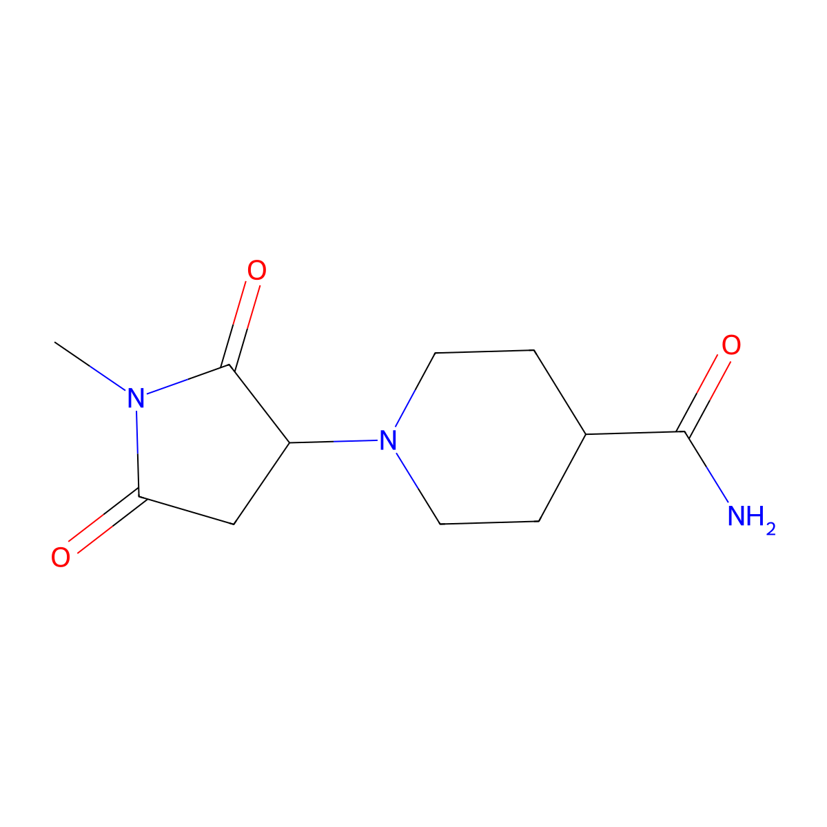 1-(1-Methyl-2,5-dioxopyrrolidin-3-yl)piperidine-4-carboxamide molecular structure, CAS 313378-67-5