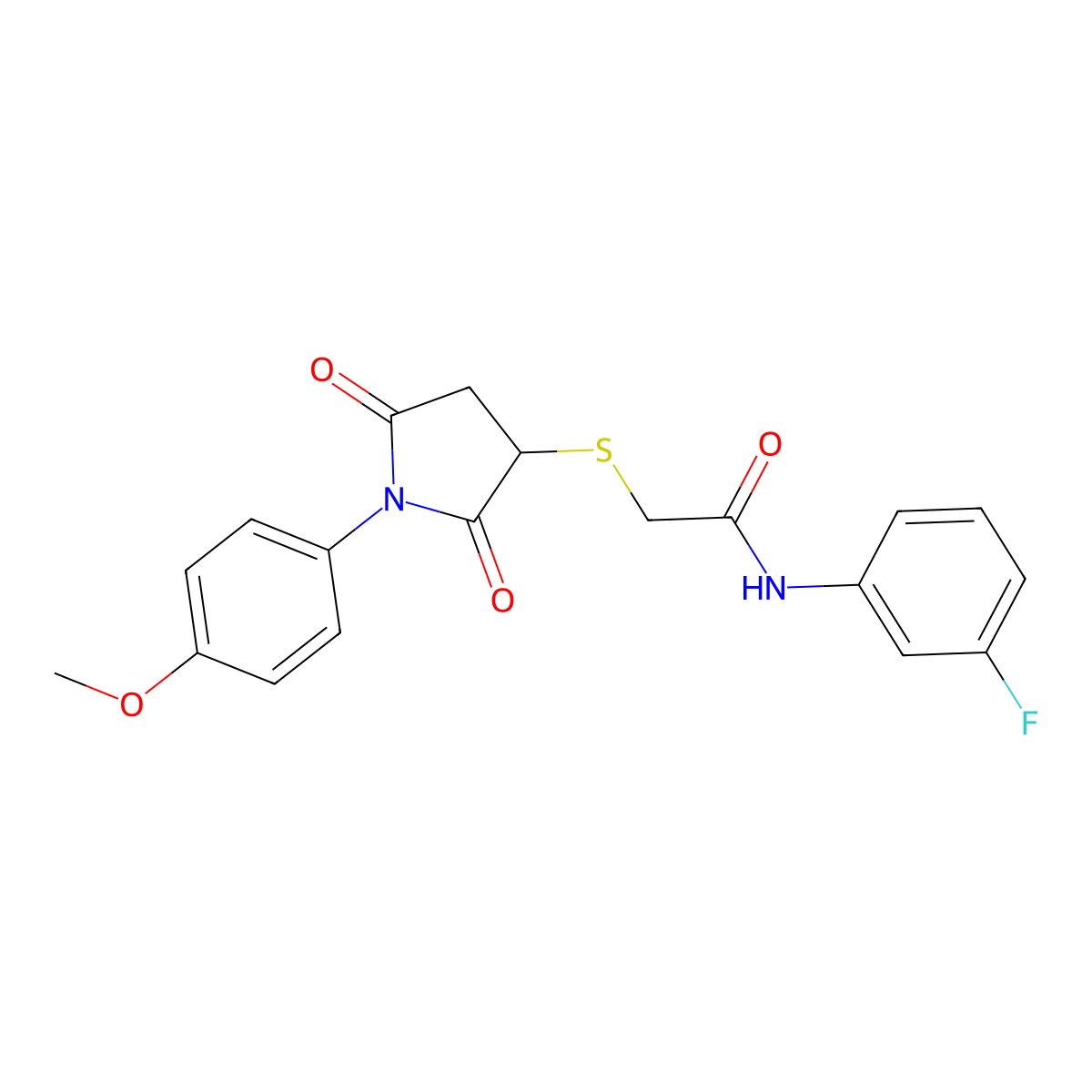 N-(3-fluorophenyl)-2-[1-(4-methoxyphenyl)-2,5-dioxopyrrolidin-3-yl]sulfanylacetamide molecular structure, CAS 313378-85-7