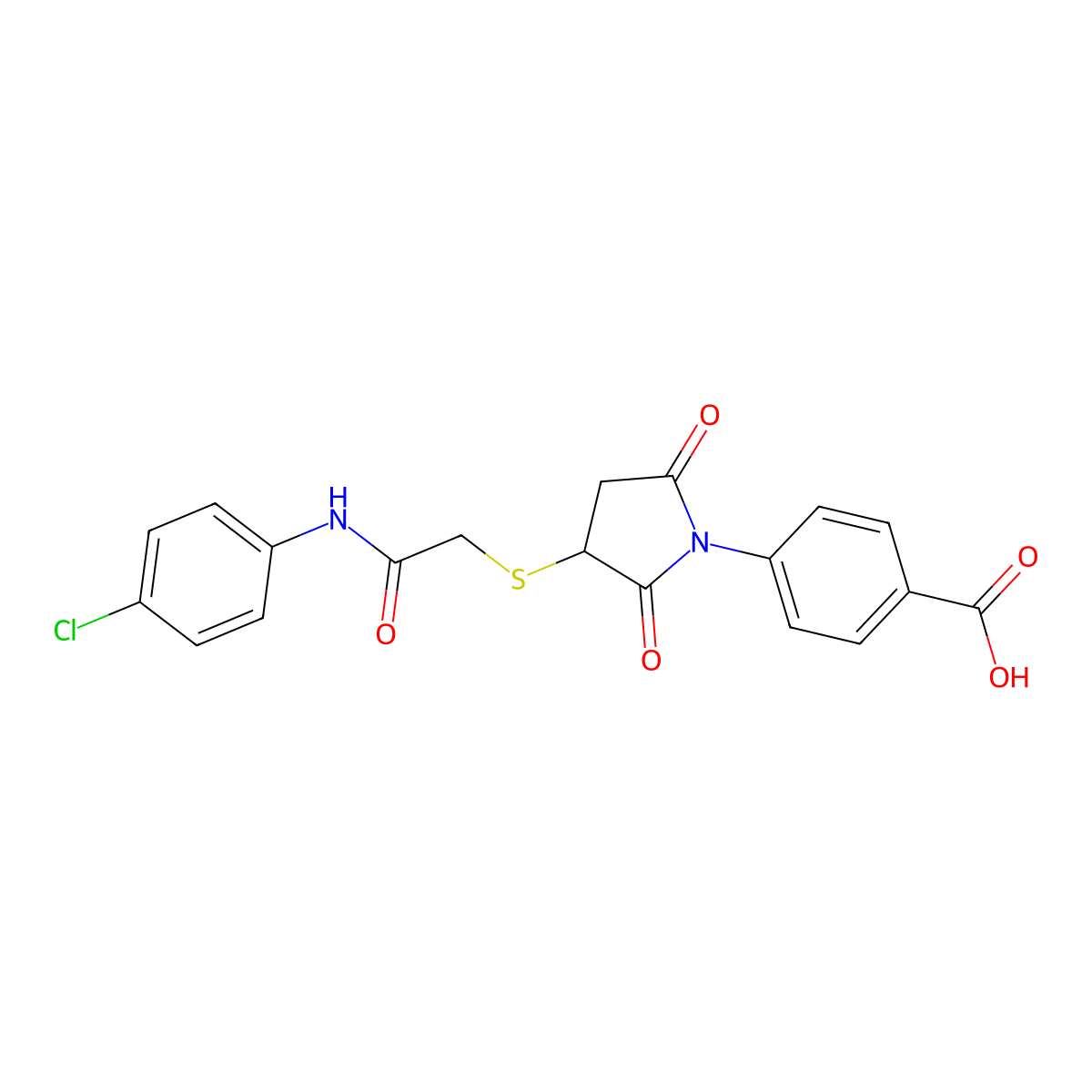 4-[3-[2-(4-Chloroanilino)-2-oxoethyl]sulfanyl-2,5-dioxopyrrolidin-1-yl]benzoic acid molecular structure, CAS 313378-86-8