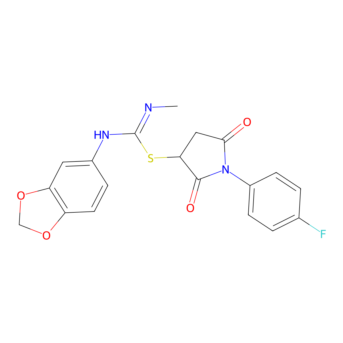 1-(4-fluorophenyl)-2,5-dioxo-3-pyrrolidinyl N'-(1,3-benzodioxol-5-yl)-N-methylimidothiocarbamate molecular structure, CAS 313378-98-2