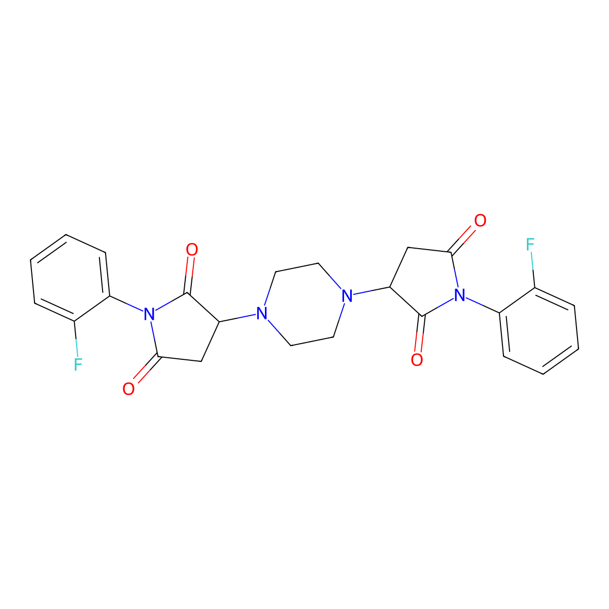1-(2-Fluorophenyl)-3-[4-[1-(2-fluorophenyl)-2,5-dioxopyrrolidin-3-yl]piperazin-1-yl]pyrrolidine-2,5-dione molecular structure, CAS 313379-04-3
