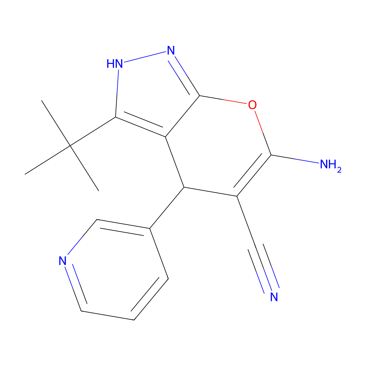 6-Amino-3-tert-BU-4-(3-pyridinyl)1,4-dihydropyrano(2,3-C)pyrazole-5-carbonitrile molecular structure, CAS 313379-44-1