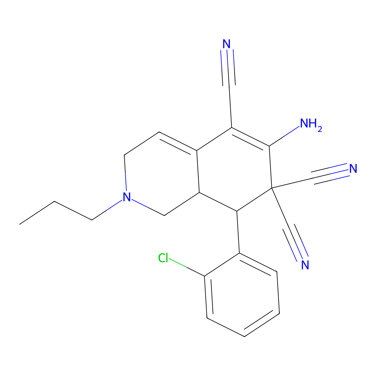 6-Amino-8-(2-chlorophenyl)-2-propyl-1,3,8,8a-tetrahydroisoquinoline-5,7,7-tricarbonitrile molecular structure, CAS 313379-48-5