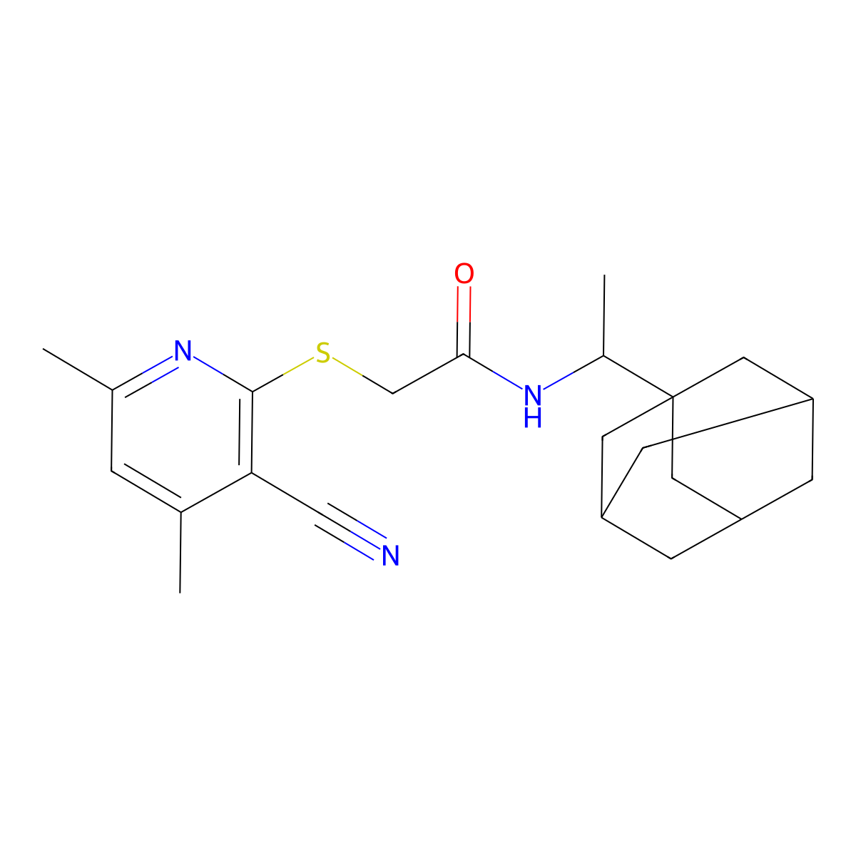 N-[1-(1-adamantyl)ethyl]-2-(3-cyano-4,6-dimethylpyridin-2-yl)sulfanylacetamide molecular structure, CAS 313379-52-1