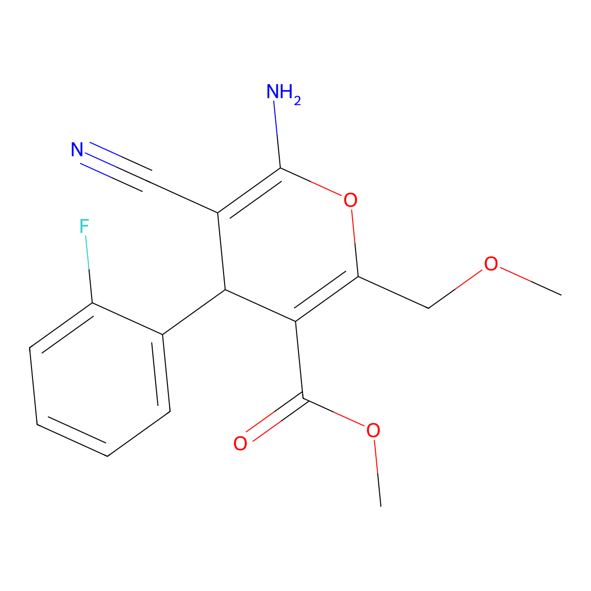 methyl 6-amino-5-cyano-4-(2-fluorophenyl)-2-(methoxymethyl)-4H-pyran-3-carboxylate molecular structure, CAS 313379-54-3