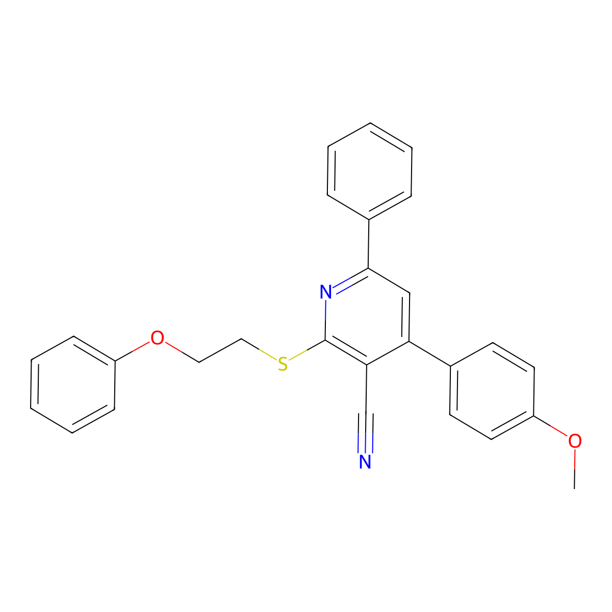 4-(4-Methoxyphenyl)-2-(2-phenoxyethylsulfanyl)-6-phenylpyridine-3-carbonitrile molecular structure, CAS 313379-57-6