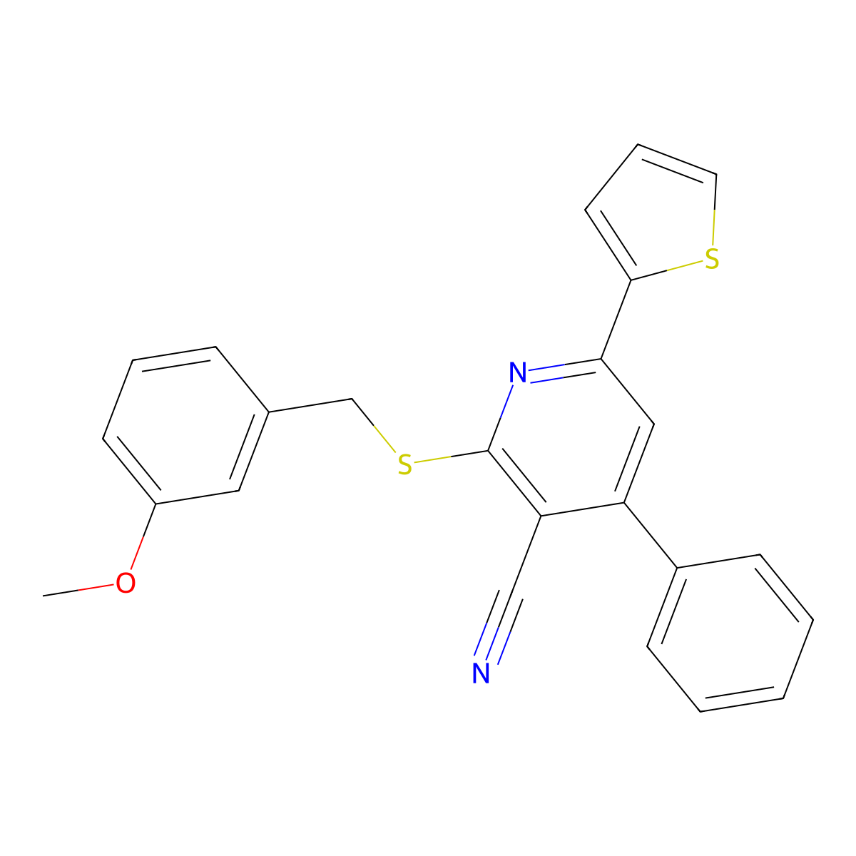 2-[(3-Methoxyphenyl)methylsulfanyl]-4-phenyl-6-thiophen-2-ylpyridine-3-carbonitrile molecular structure, CAS 313379-60-1