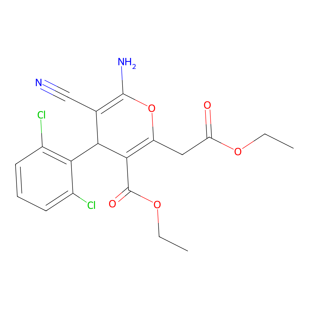 ethyl 6-amino-5-cyano-4-(2,6-dichlorophenyl)-2-(2-ethoxy-2-oxoethyl)-4H-pyran-3-carboxylate molecular structure, CAS 313379-61-2