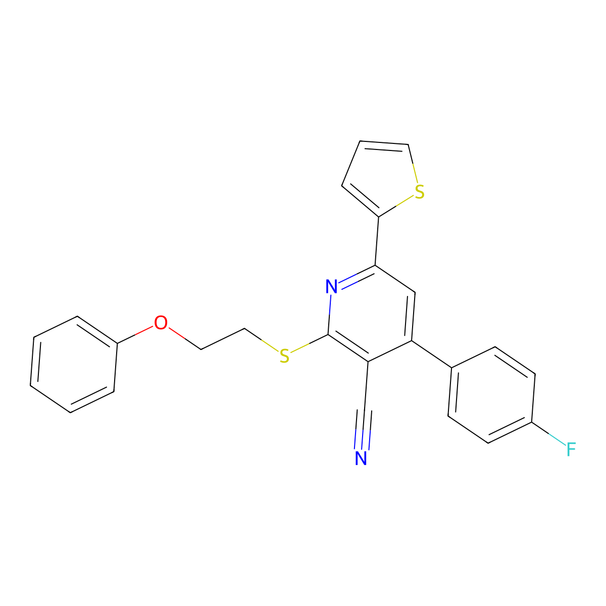 4-(4-Fluorophenyl)-2-(2-phenoxyethylsulfanyl)-6-thiophen-2-ylpyridine-3-carbonitrile molecular structure, CAS 313379-64-5