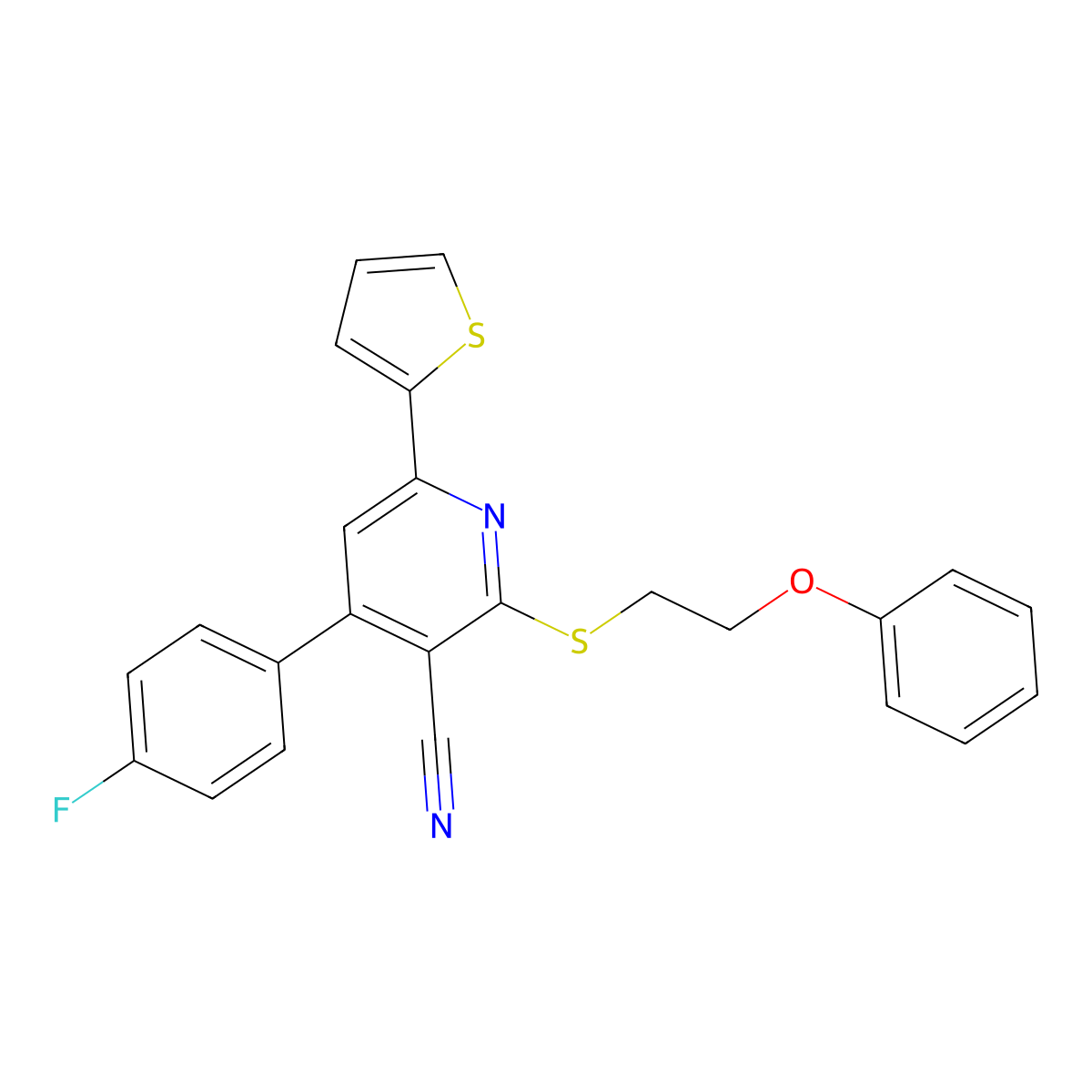 4-(4-Fluorophenyl)-2-(2-phenoxyethylsulfanyl)-6-thiophen-2-ylpyridine-3-carbonitrile molecular structure, CAS 313379-64-5