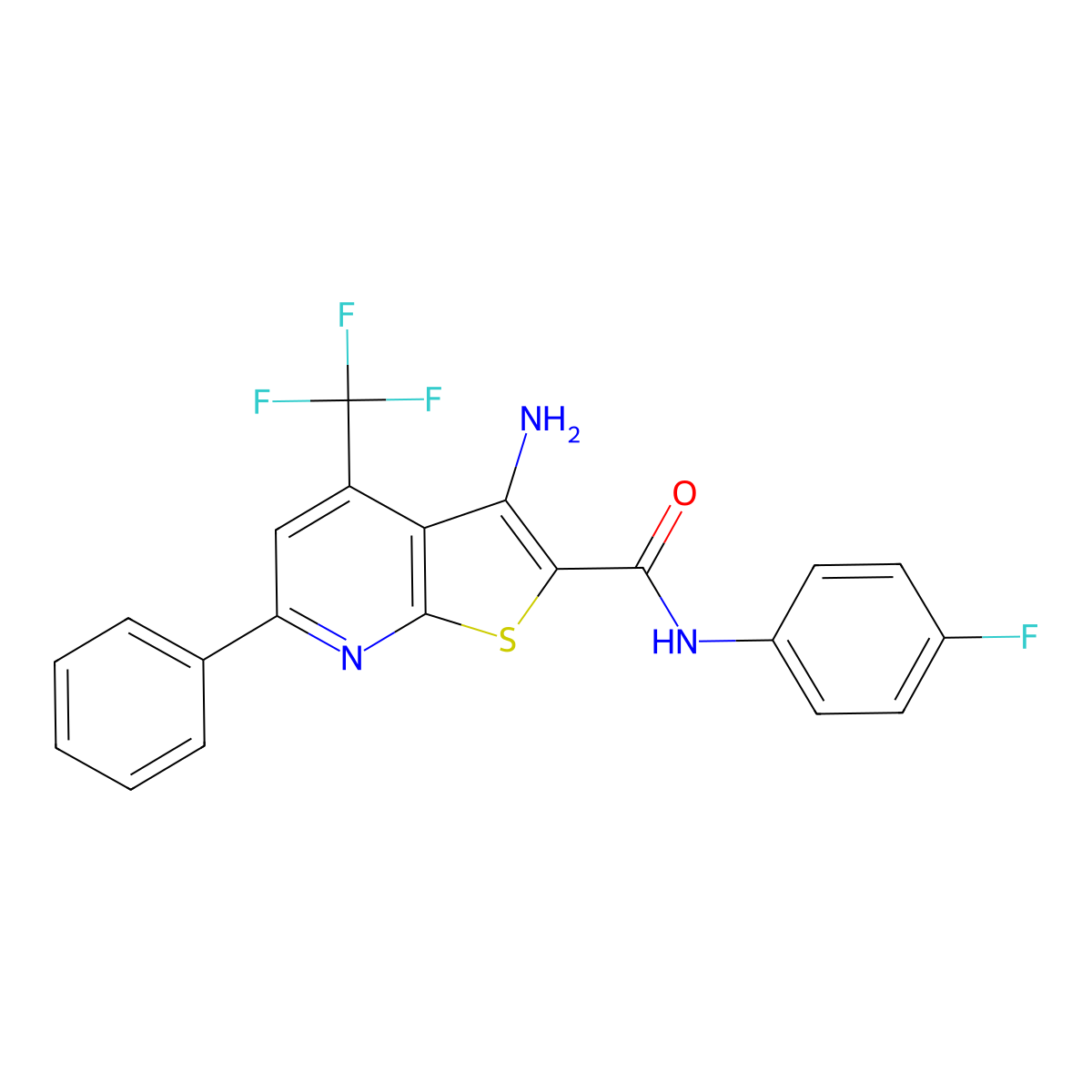3-amino-N-(4-fluorophenyl)-6-phenyl-4-(trifluoromethyl)thieno[2,3-b]pyridine-2-carboxamide molecular structure, CAS 313379-66-7