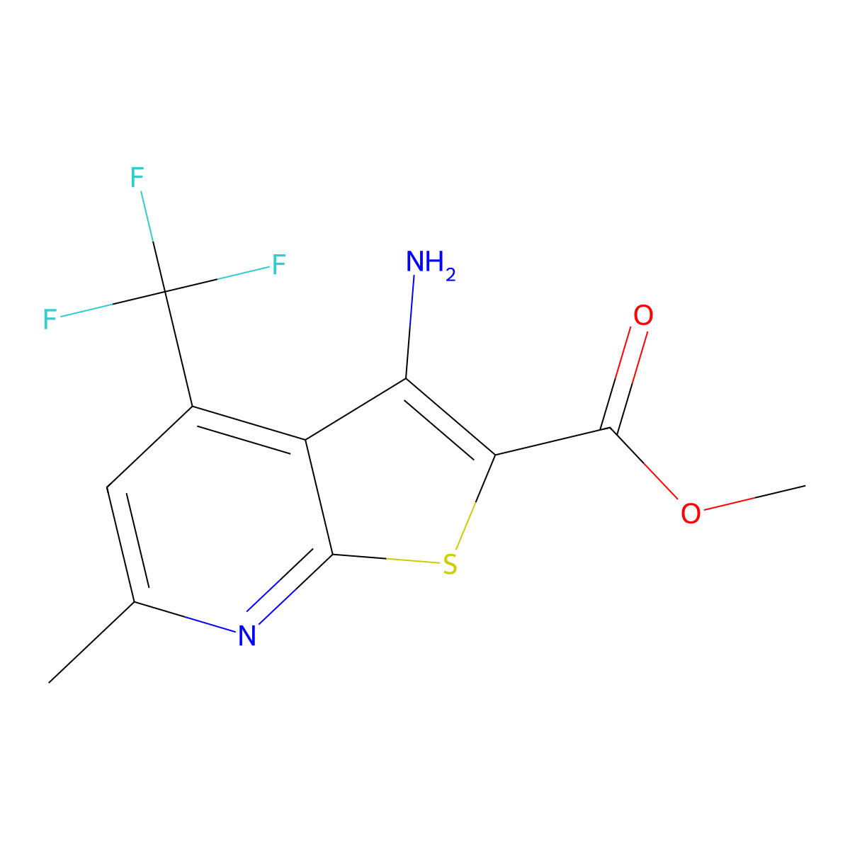 Methyl 3-amino-6-methyl-4-(trifluoromethyl)thieno[2,3-b]pyridine-2-carboxylate molecular structure, CAS 313379-68-9