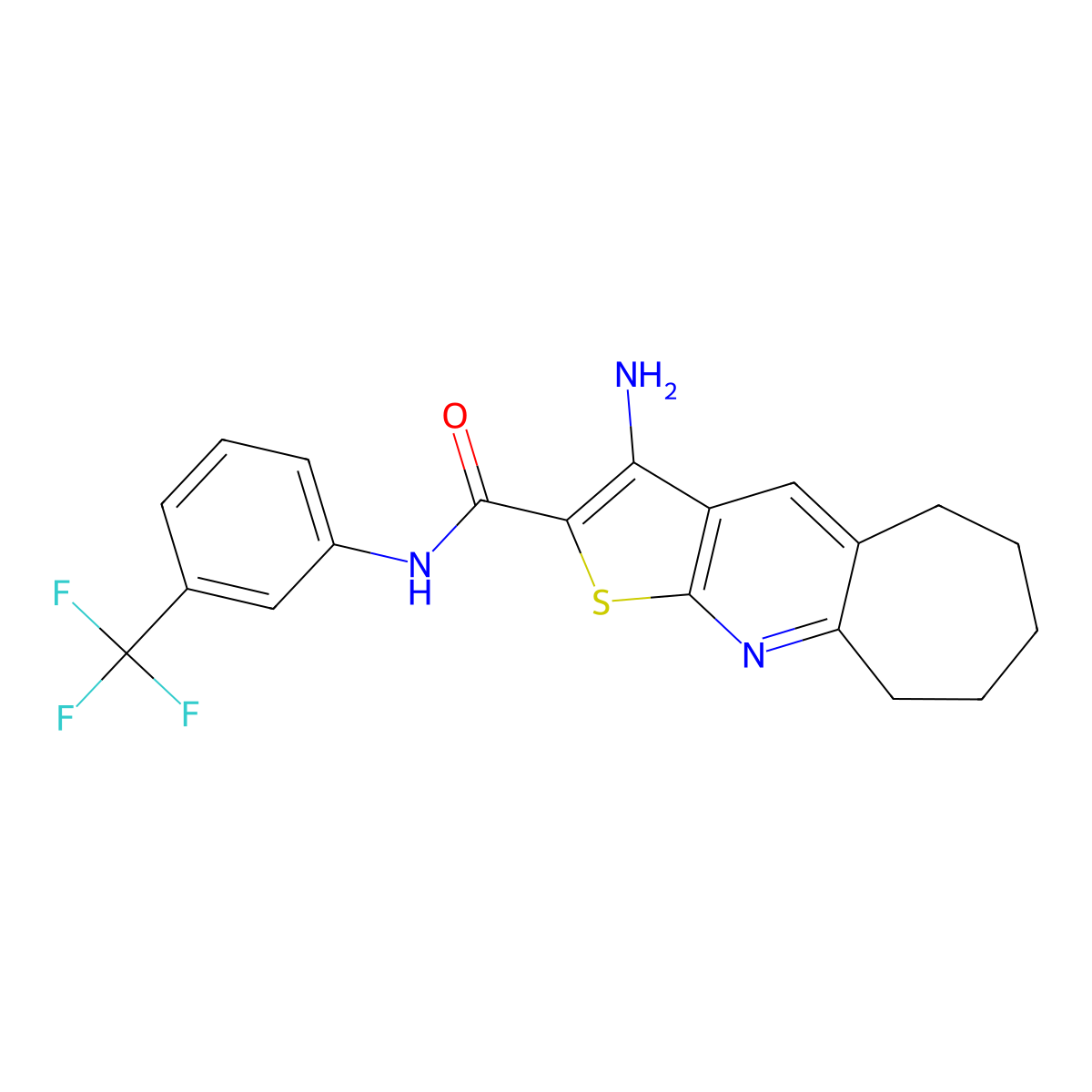 3-amino-N-[3-(trifluoromethyl)phenyl]-6,7,8,9-tetrahydro-5H-cyclohepta[b]thieno[3,2-e]pyridine-2-carboxamide molecular structure, CAS 313379-74-7