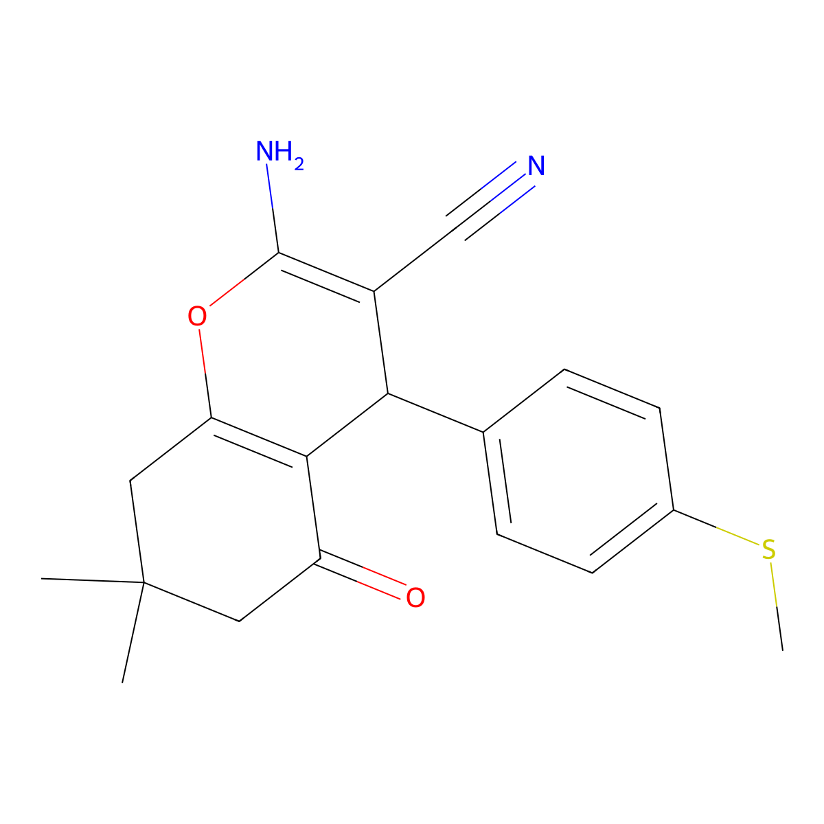 2-amino-7,7-dimethyl-4-[4-(methylsulfanyl)phenyl]-5-oxo-5,6,7,8-tetrahydro-4H-chromene-3-carbonitrile molecular structure, CAS 313379-76-9
