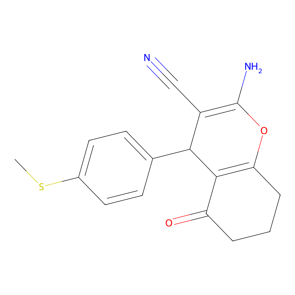 2-amino-4-[4-(methylsulfanyl)phenyl]-5-oxo-5,6,7,8-tetrahydro-4H-chromene-3-carbonitrile molecular structure, CAS 313379-77-0