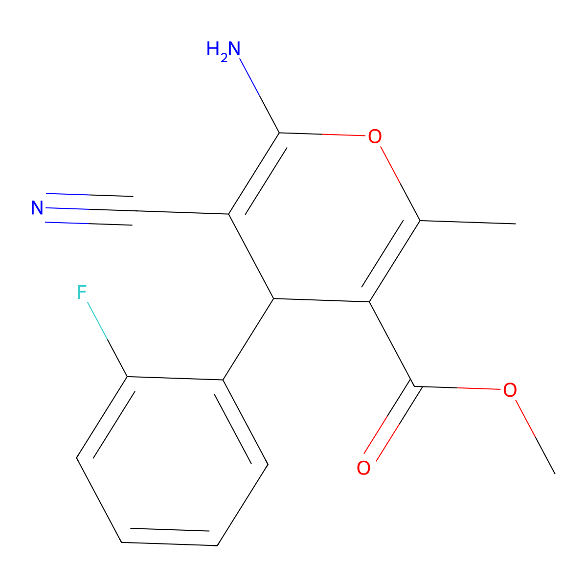 methyl 6-amino-5-cyano-4-(2-fluorophenyl)-2-methyl-4H-pyran-3-carboxylate molecular structure, CAS 313379-88-3