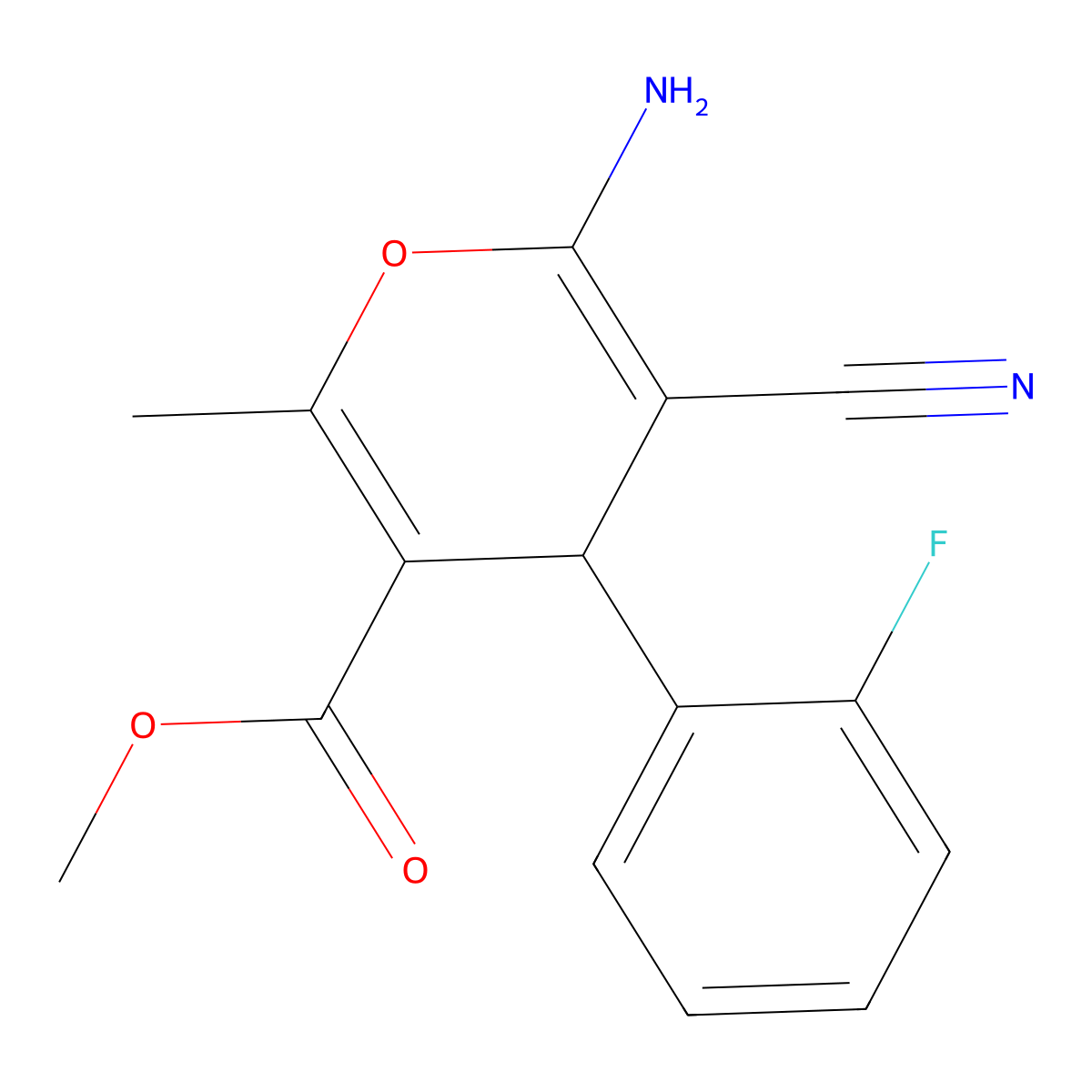 methyl 6-amino-5-cyano-4-(2-fluorophenyl)-2-methyl-4H-pyran-3-carboxylate molecular structure, CAS 313379-88-3