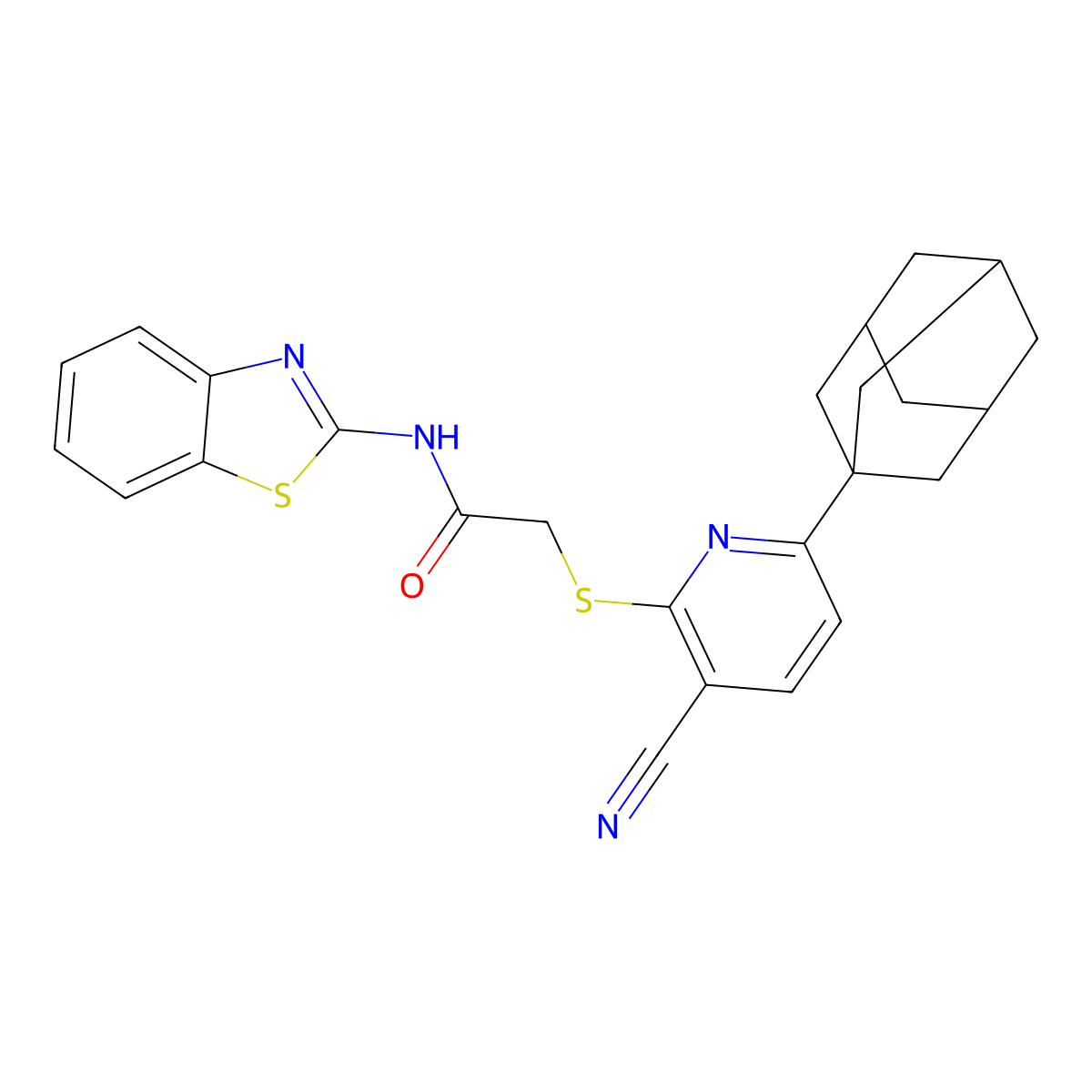 2-[6-(1-adamantyl)-3-cyanopyridin-2-yl]sulfanyl-N-(1,3-benzothiazol-2-yl)acetamide molecular structure, CAS 313379-93-0