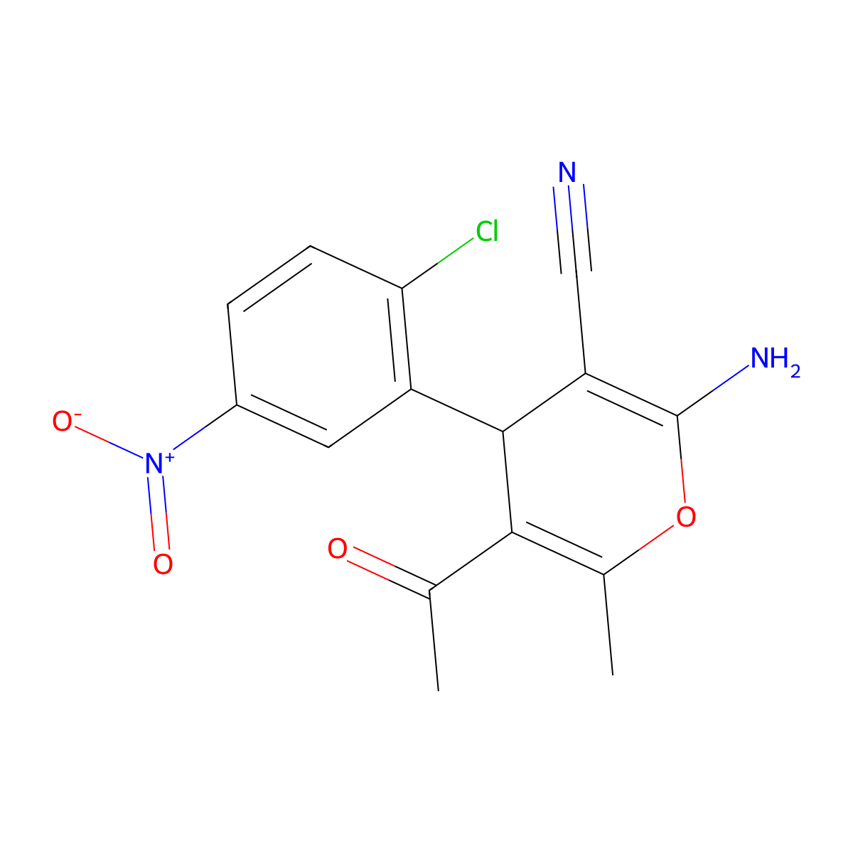 5-acetyl-2-amino-4-(2-chloro-5-nitrophenyl)-6-methyl-4H-pyran-3-carbonitrile molecular structure, CAS 313379-96-3