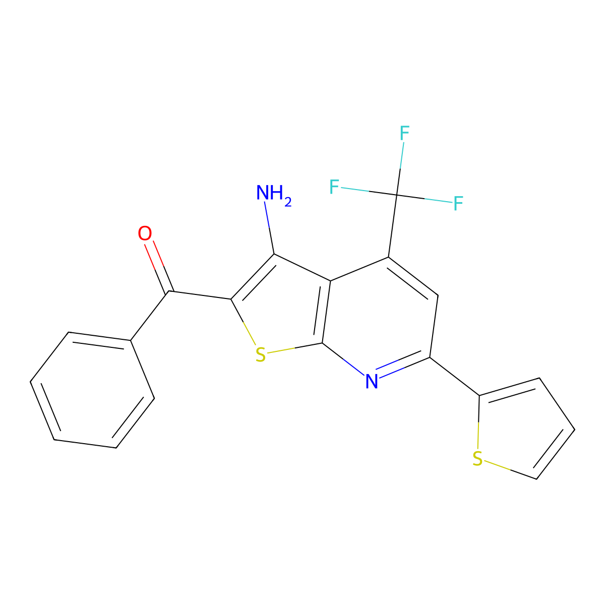 [3-Amino-6-thiophen-2-yl-4-(trifluoromethyl)thieno[2,3-b]pyridin-2-yl]-phenylmethanone molecular structure, CAS 313380-04-0