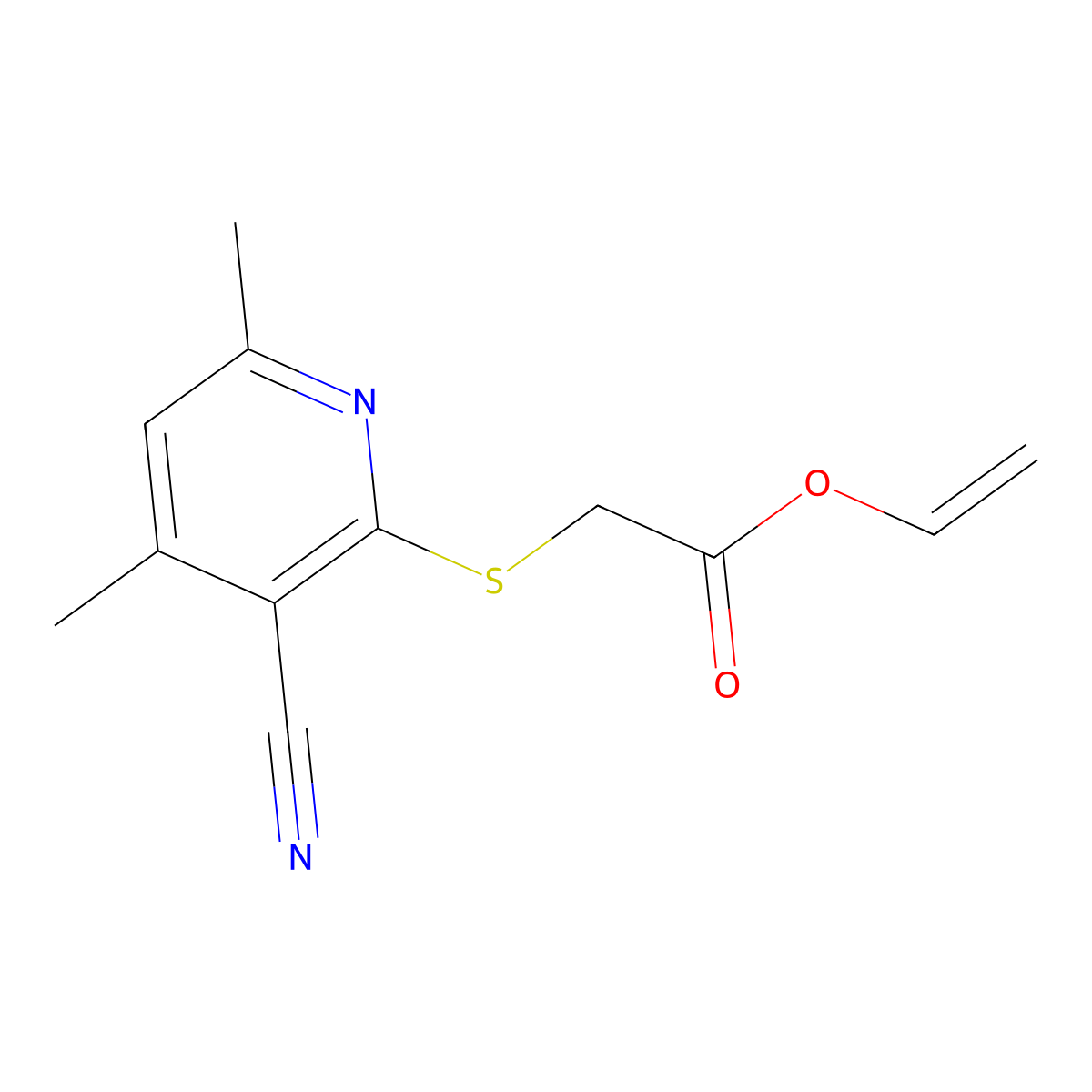 Vinyl 2-(3-cyano-4,6-dimethyl-2-pyridylthio)acetate molecular structure, CAS 313380-06-2