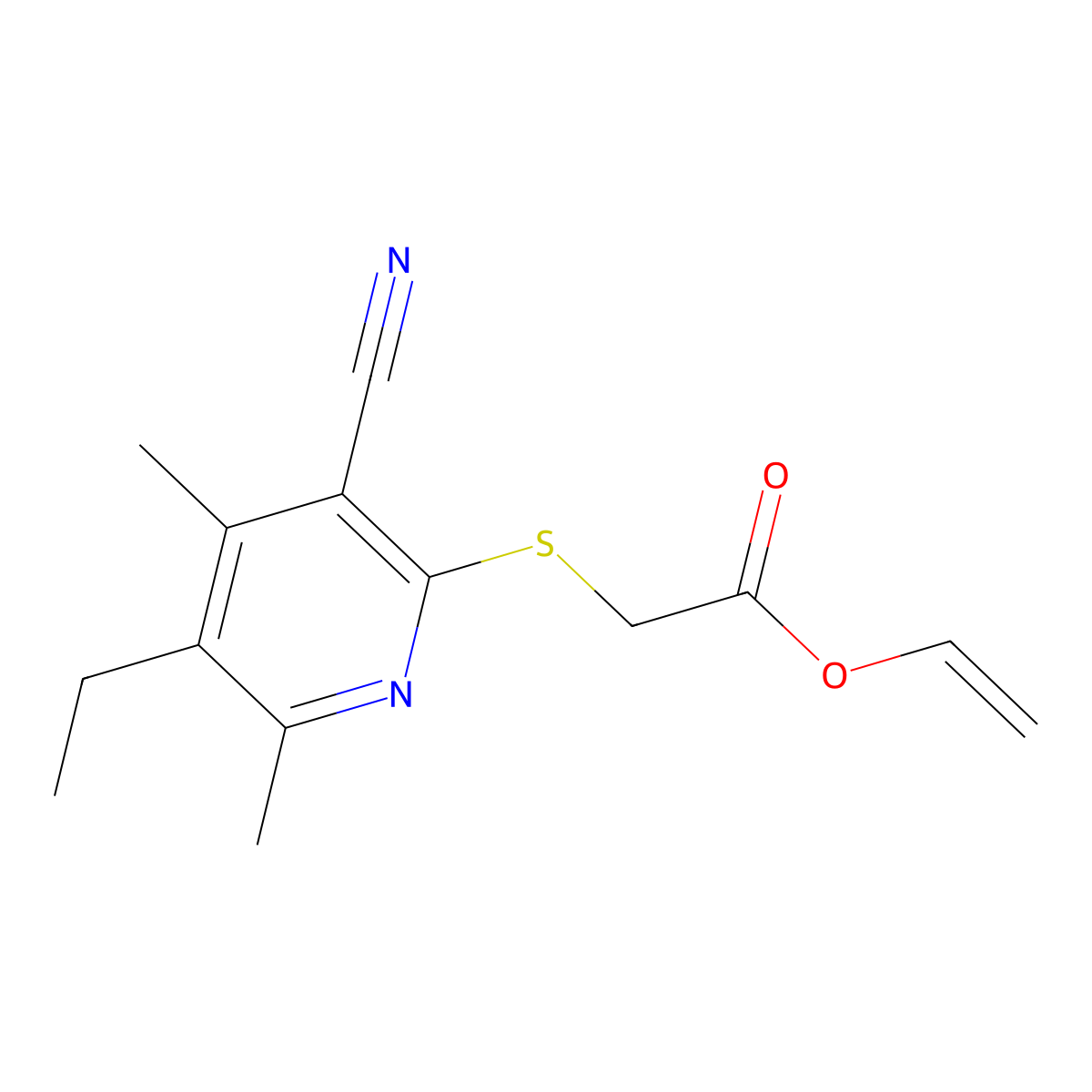 Vinyl 2-(3-cyano-5-ethyl-4,6-dimethyl-2-pyridylthio)acetate molecular structure, CAS 313380-10-8