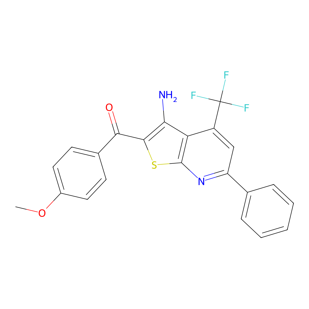 [3-Amino-6-phenyl-4-(trifluoromethyl)thieno[2,3-b]pyridin-2-yl]-(4-methoxyphenyl)methanone molecular structure, CAS 313380-11-9