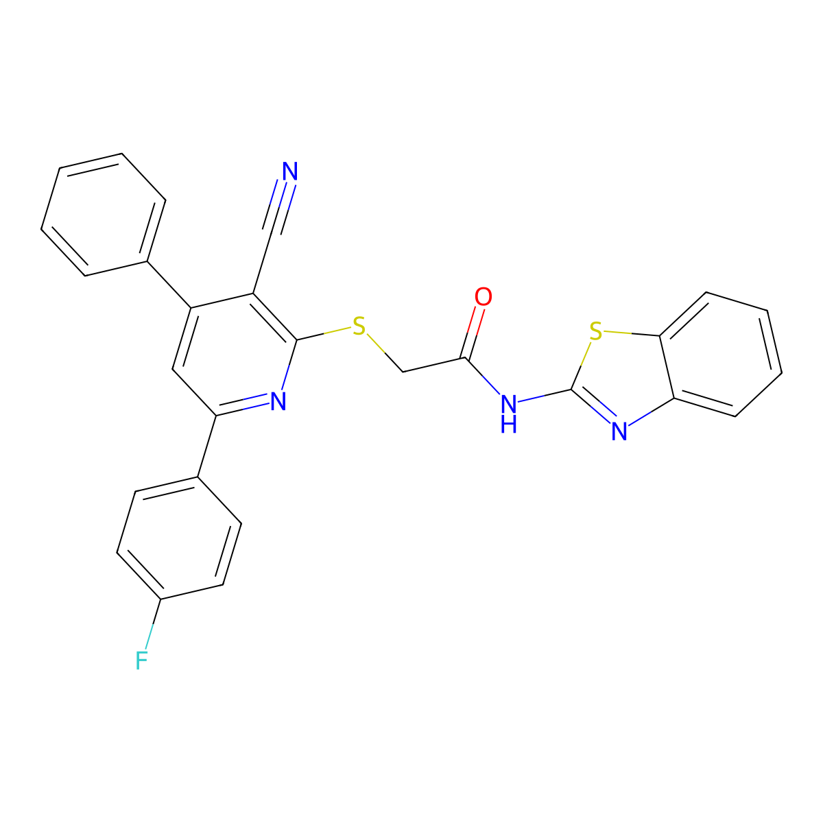 N-(1,3-benzothiazol-2-yl)-2-[3-cyano-6-(4-fluorophenyl)-4-phenylpyridin-2-yl]sulfanylacetamide molecular structure, CAS 313380-14-2