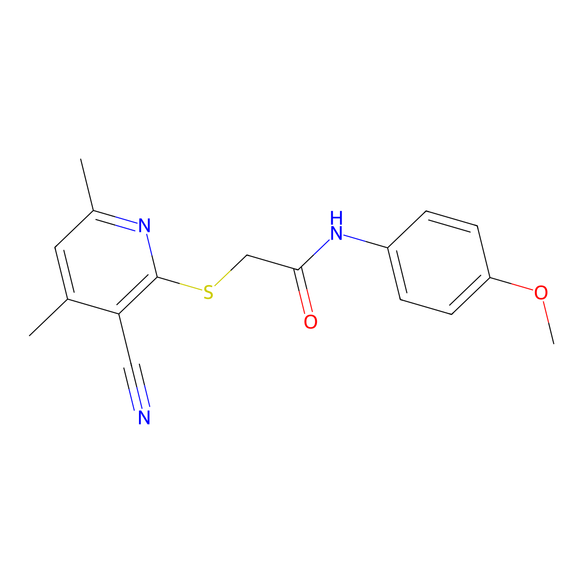 2-((3-Cyano-4,6-dimethylpyridin-2-yl)thio)-N-(4-methoxyphenyl)acetamide molecular structure, CAS 313380-16-4