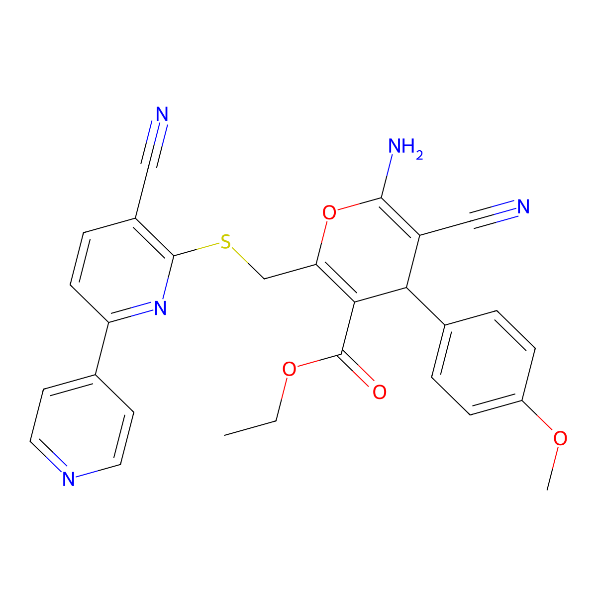 ethyl 6-amino-5-cyano-2-[(3-cyano-6-pyridin-4-ylpyridin-2-yl)sulfanylmethyl]-4-(4-methoxyphenyl)-4H-pyran-3-carboxylate molecular structure, CAS 313380-24-4