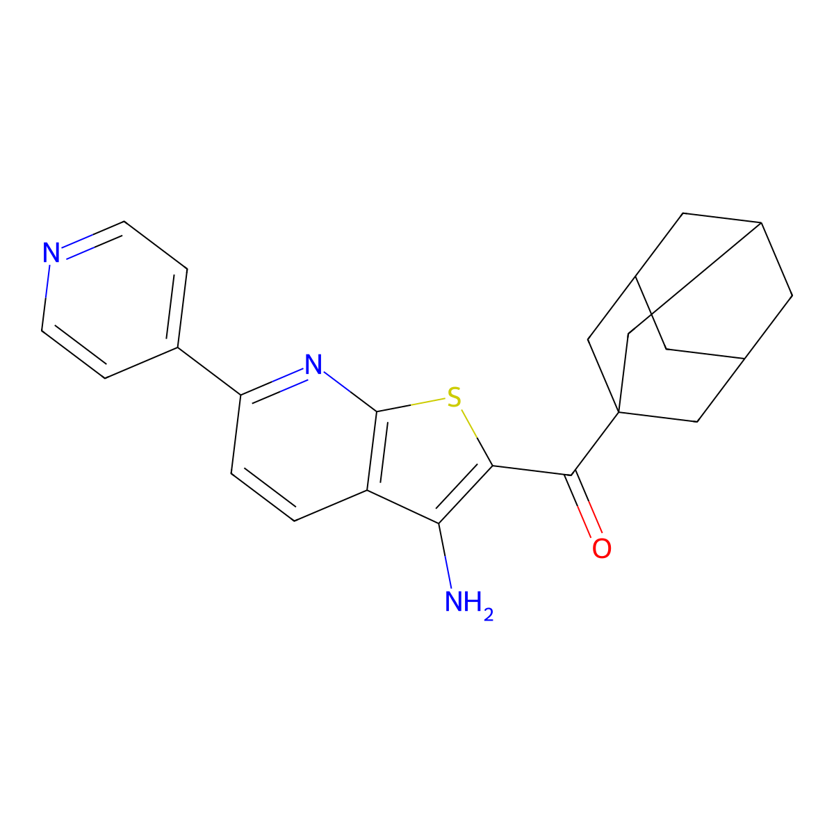 1-Adamantyl-(3-amino-6-pyridin-4-ylthieno[2,3-b]pyridin-2-yl)methanone molecular structure, CAS 313380-35-7