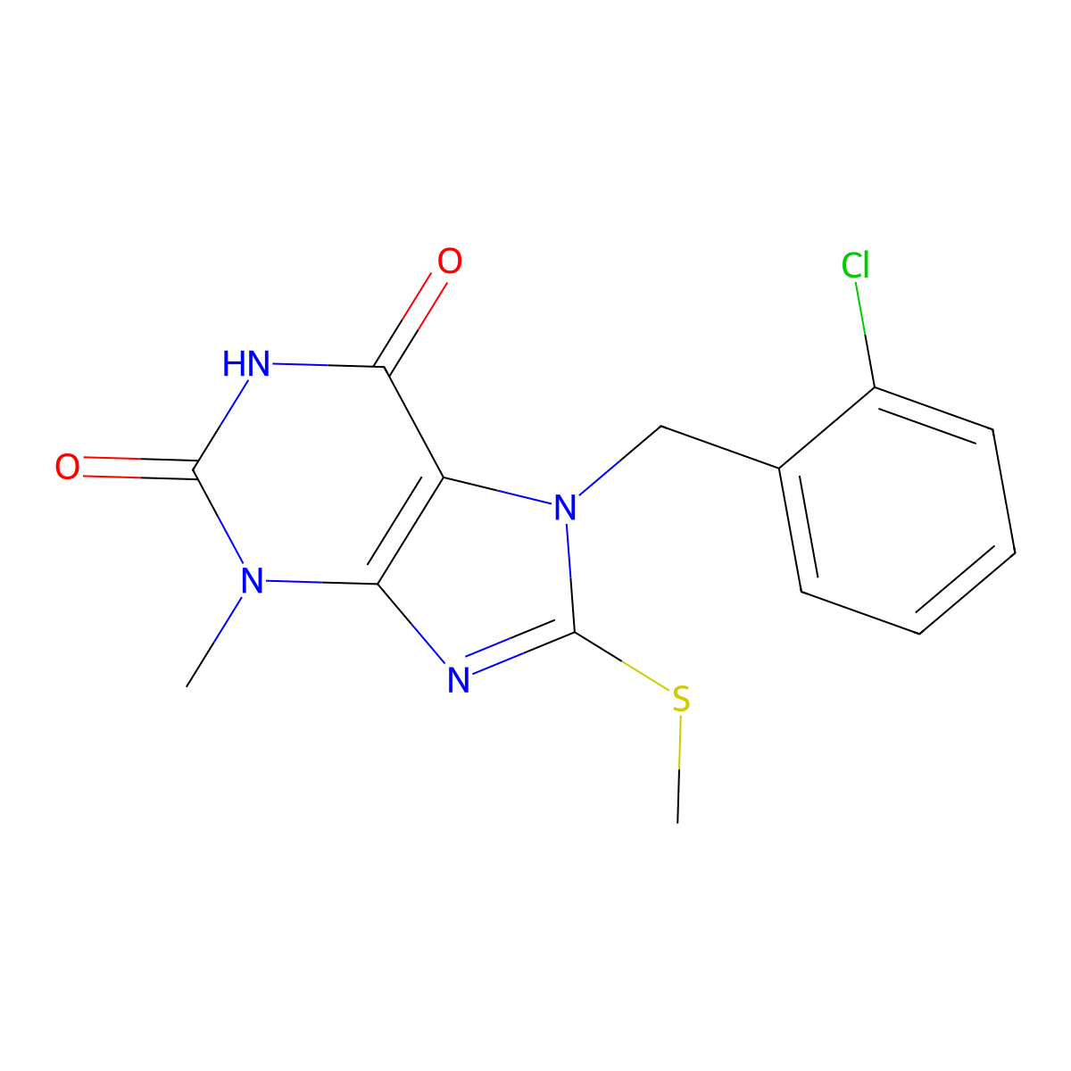 7-(2-Chloro-benzyl)-3-methyl-8-methylsulfanyl-3,7-dihydro-purine-2,6-dione molecular structure, CAS 313380-53-9
