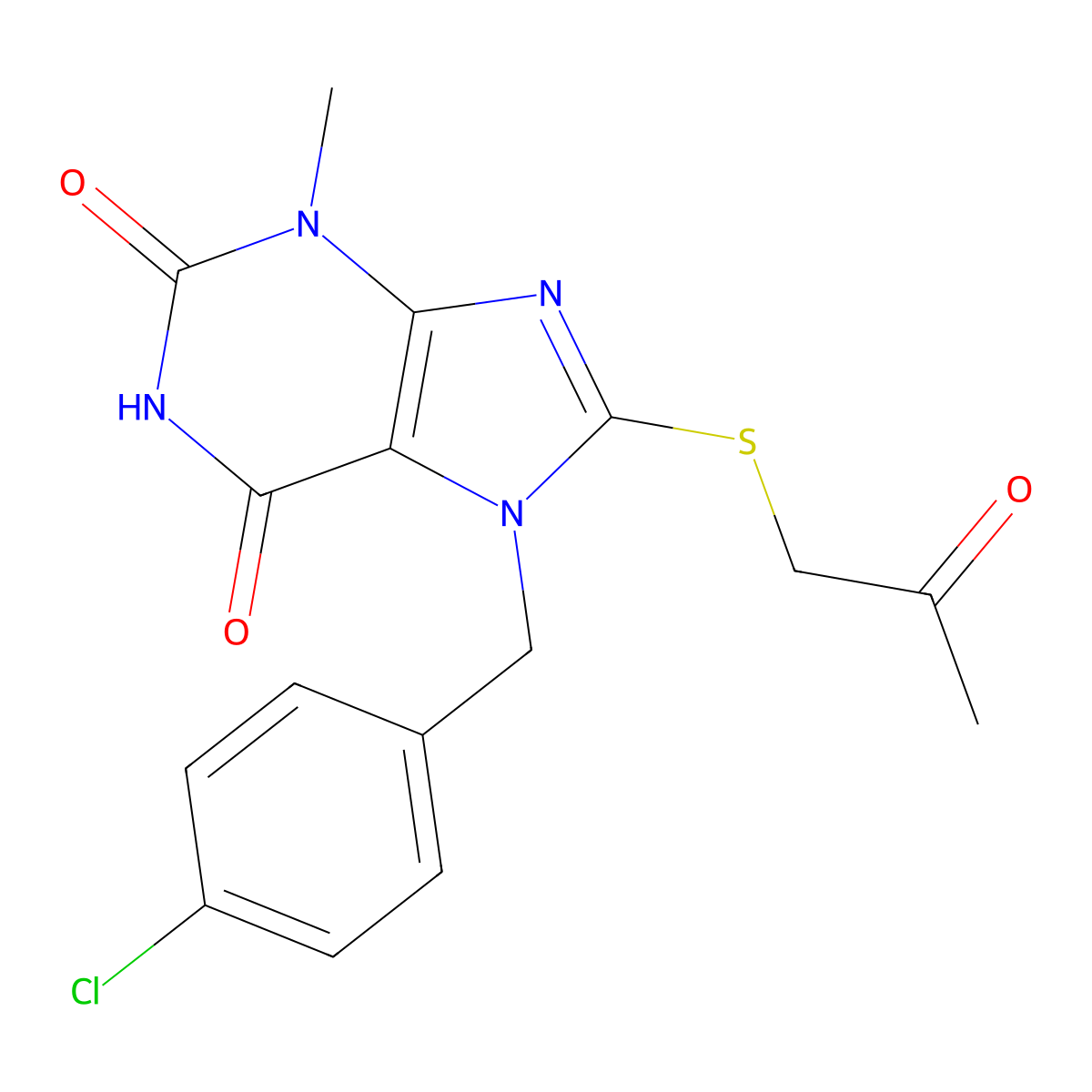 7-(4-chlorobenzyl)-3-methyl-8-((2-oxopropyl)thio)-1H-purine-2,6(3H,7H)-dione molecular structure, CAS 313380-55-1