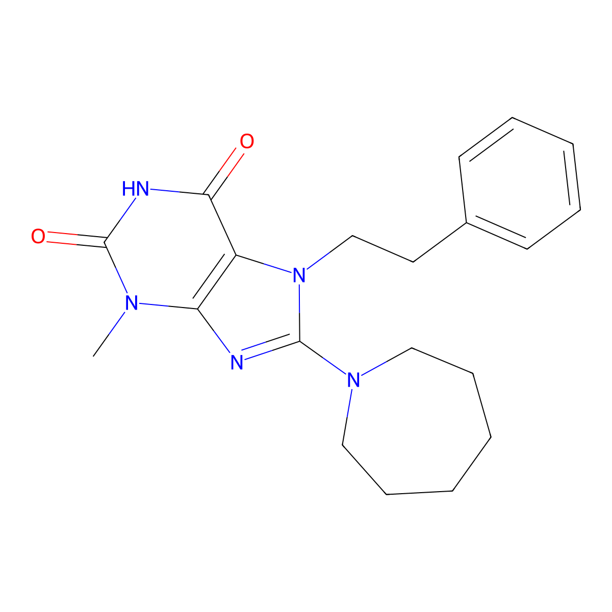 8-Azepan-1-yl-3-methyl-7-phenethyl-3,7-dihydro-purine-2,6-dione molecular structure, CAS 313380-56-2