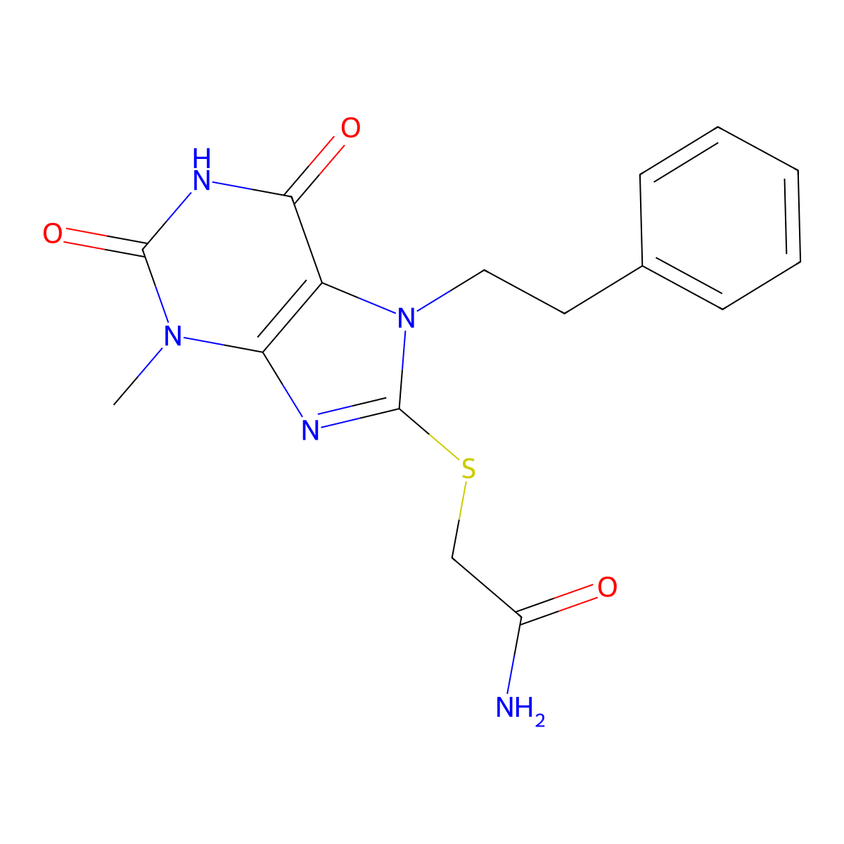 2-((3-methyl-2,6-dioxo-7-phenethyl-2,3,6,7-tetrahydro-1H-purin-8-yl)thio)acetamide molecular structure, CAS 313380-57-3