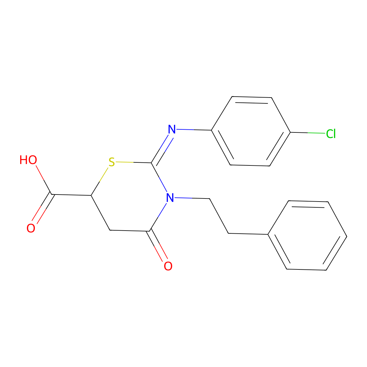 2-[(4-Chlorophenyl)imino]-4-oxo-3-(2-phenylethyl)-1,3-thiazinane-6-carboxylic acid molecular structure, CAS 313380-61-9