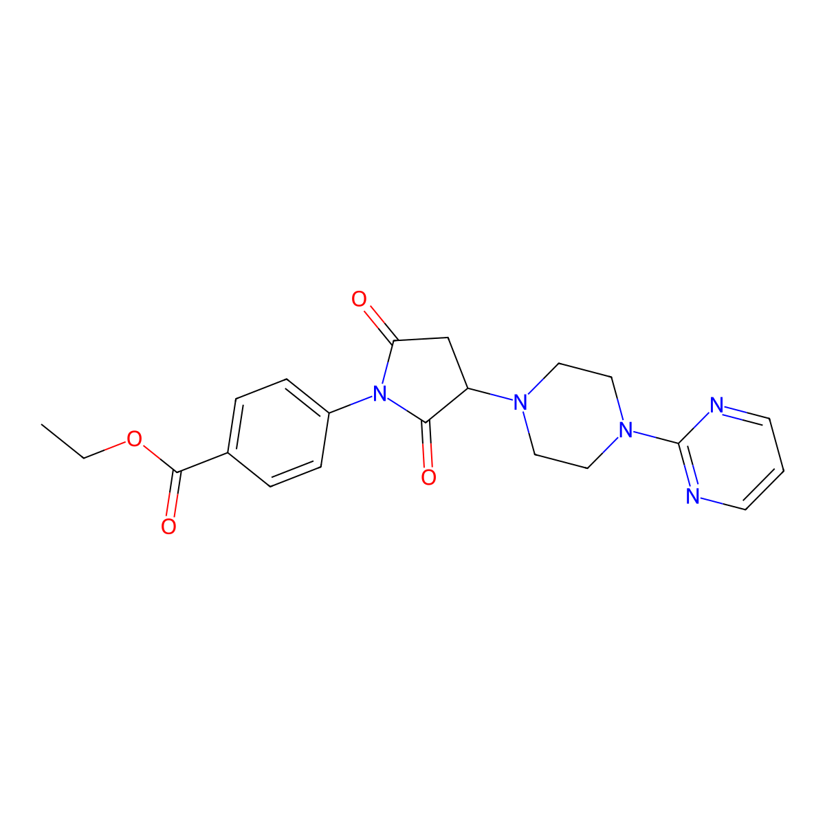 Ethyl 4-(2,5-dioxo-3-(4-(pyrimidin-2-yl)piperazin-1-yl)pyrrolidin-1-yl)benzoate molecular structure, CAS 313380-63-1