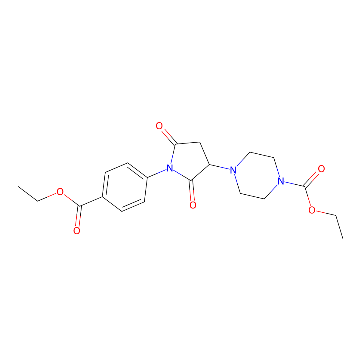 Ethyl 4-[1-(4-ethoxycarbonylphenyl)-2,5-dioxopyrrolidin-3-yl]piperazine-1-carboxylate molecular structure, CAS 313380-64-2