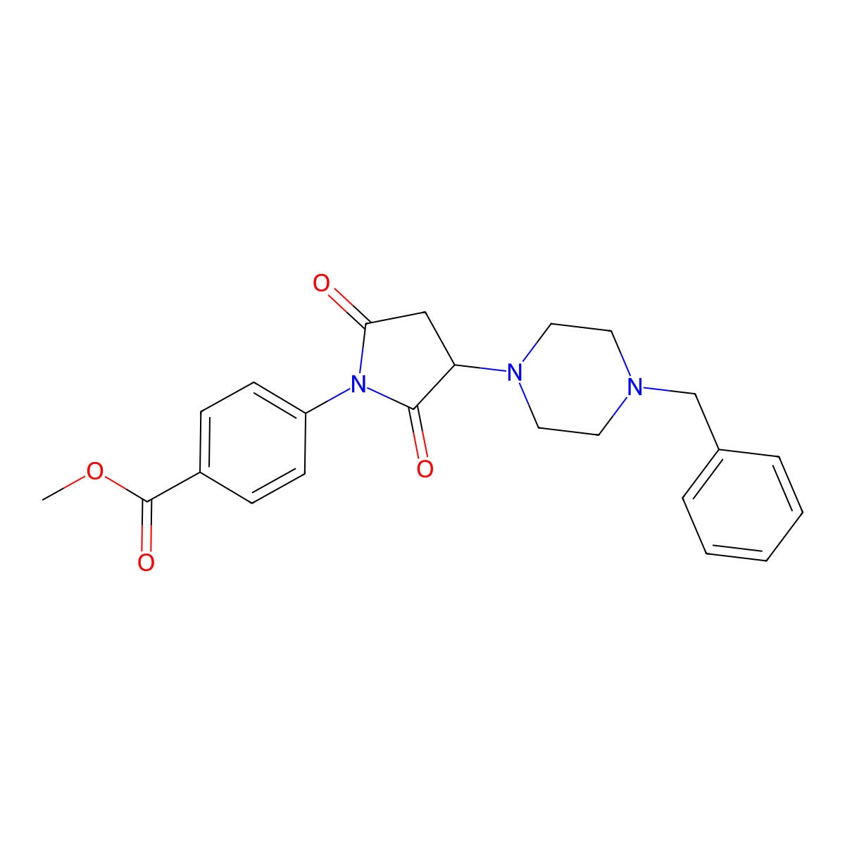 Methyl 4-[3-(4-benzylpiperazin-1-yl)-2,5-dioxopyrrolidin-1-yl]benzoate molecular structure, CAS 313380-82-4