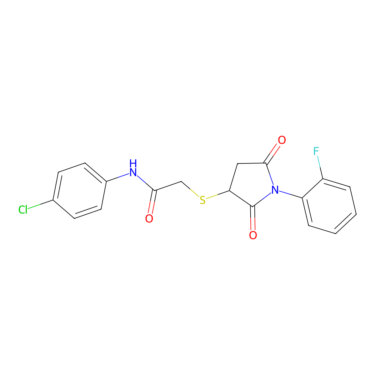 N-(4-chlorophenyl)-2-{[1-(2-fluorophenyl)-2,5-dioxopyrrolidin-3-yl]sulfanyl}acetamide molecular structure, CAS 313381-05-4