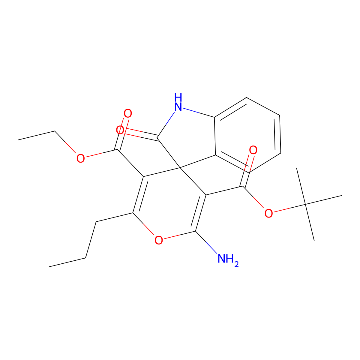 3'-Tert-butyl 5'-ethyl 2'-amino-2-oxo-6'-propylspiro[indoline-3,4'-pyran]-3',5'-dicarboxylate molecular structure, CAS 313381-64-5