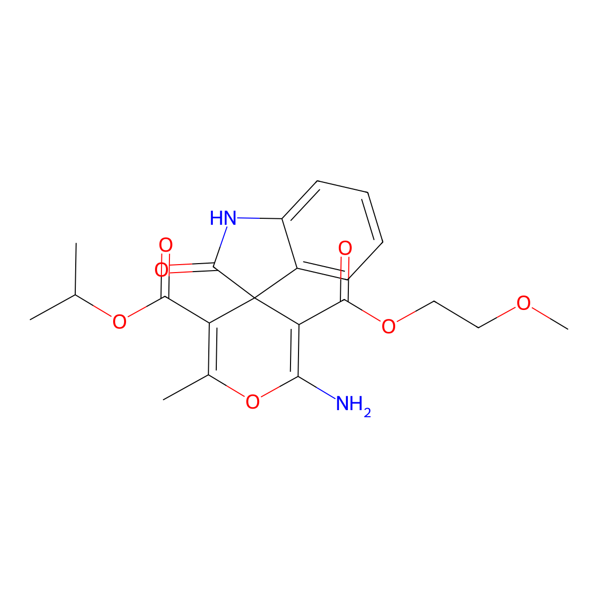 3-O'-(2-methoxyethyl) 5-O'-propan-2-yl 2'-amino-6'-methyl-2-oxospiro[1H-indole-3,4'-pyran]-3',5'-dicarboxylate molecular structure, CAS 313381-70-3