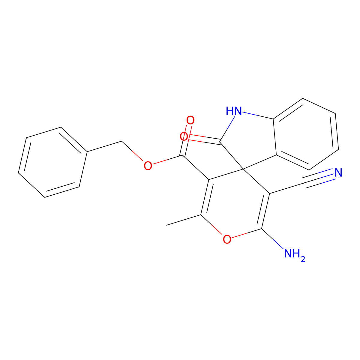 benzyl 6'-amino-5'-cyano-2'-methyl-2-oxospiro[1H-indole-3,4'-pyran]-3'-carboxylate molecular structure, CAS 313381-76-9
