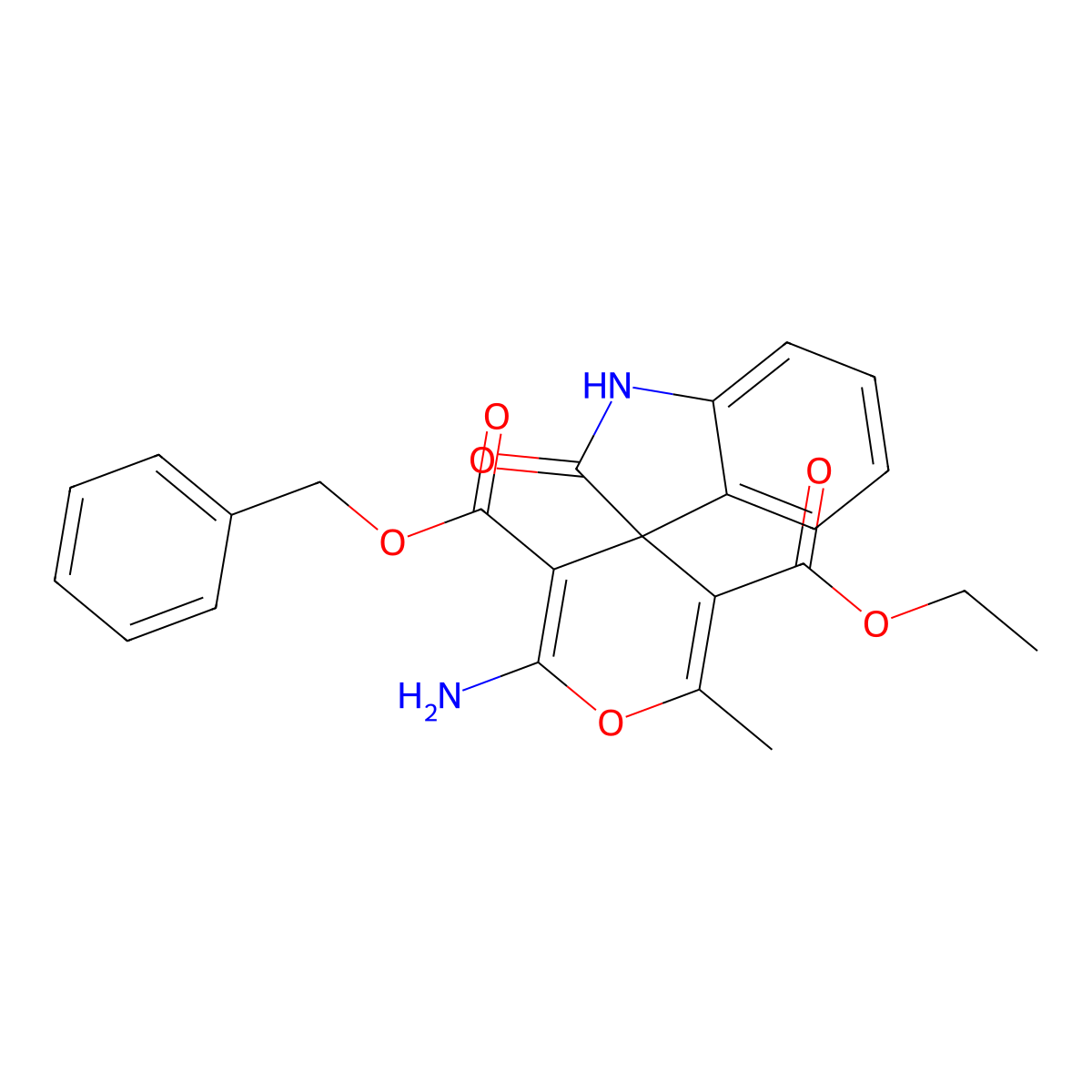 3'-Benzyl 5'-ethyl 2'-amino-6'-methyl-2-oxo-1,2-dihydrospiro[indole-3,4'-pyran]-3',5'-dicarboxylate molecular structure, CAS 313381-78-1