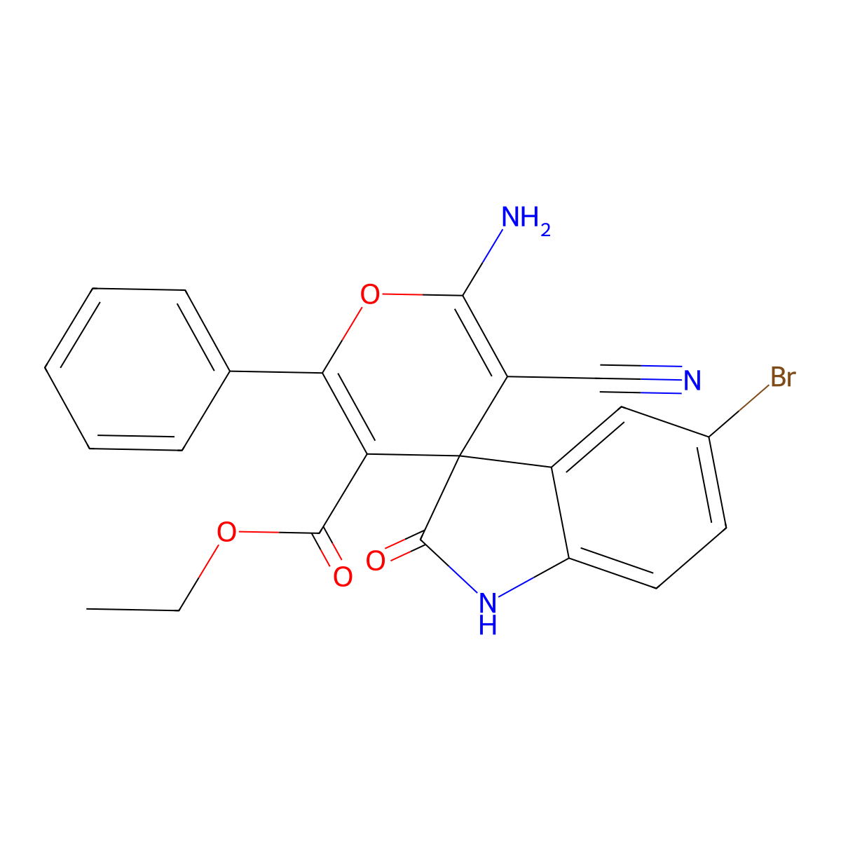 Ethyl 2'-amino-5-bromo-3'-cyano-2-oxo-6'-phenylspiro[indoline-3,4'-pyran]-5'-carboxylate molecular structure, CAS 313381-81-6