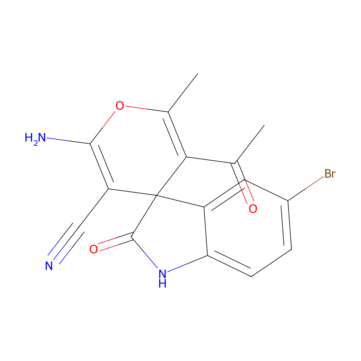 5'-acetyl-2'-amino-5-bromo-6'-methyl-2-oxospiro[1H-indole-3,4'-pyran]-3'-carbonitrile molecular structure, CAS 313381-97-4