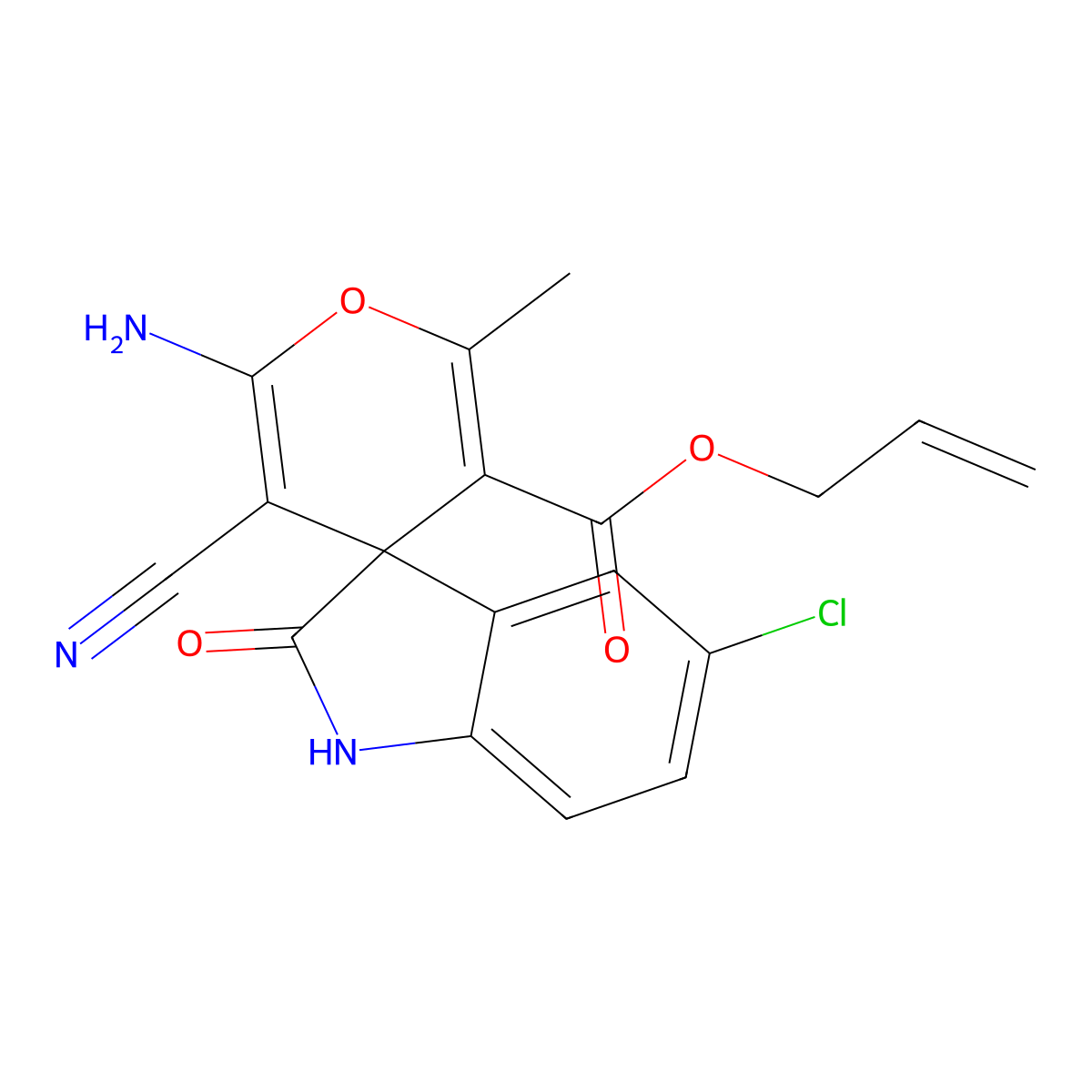 Allyl 2'-amino-5-chloro-3'-cyano-6'-methyl-2-oxospiro[indoline-3,4'-pyran]-5'-carboxylate molecular structure, CAS 313382-02-4