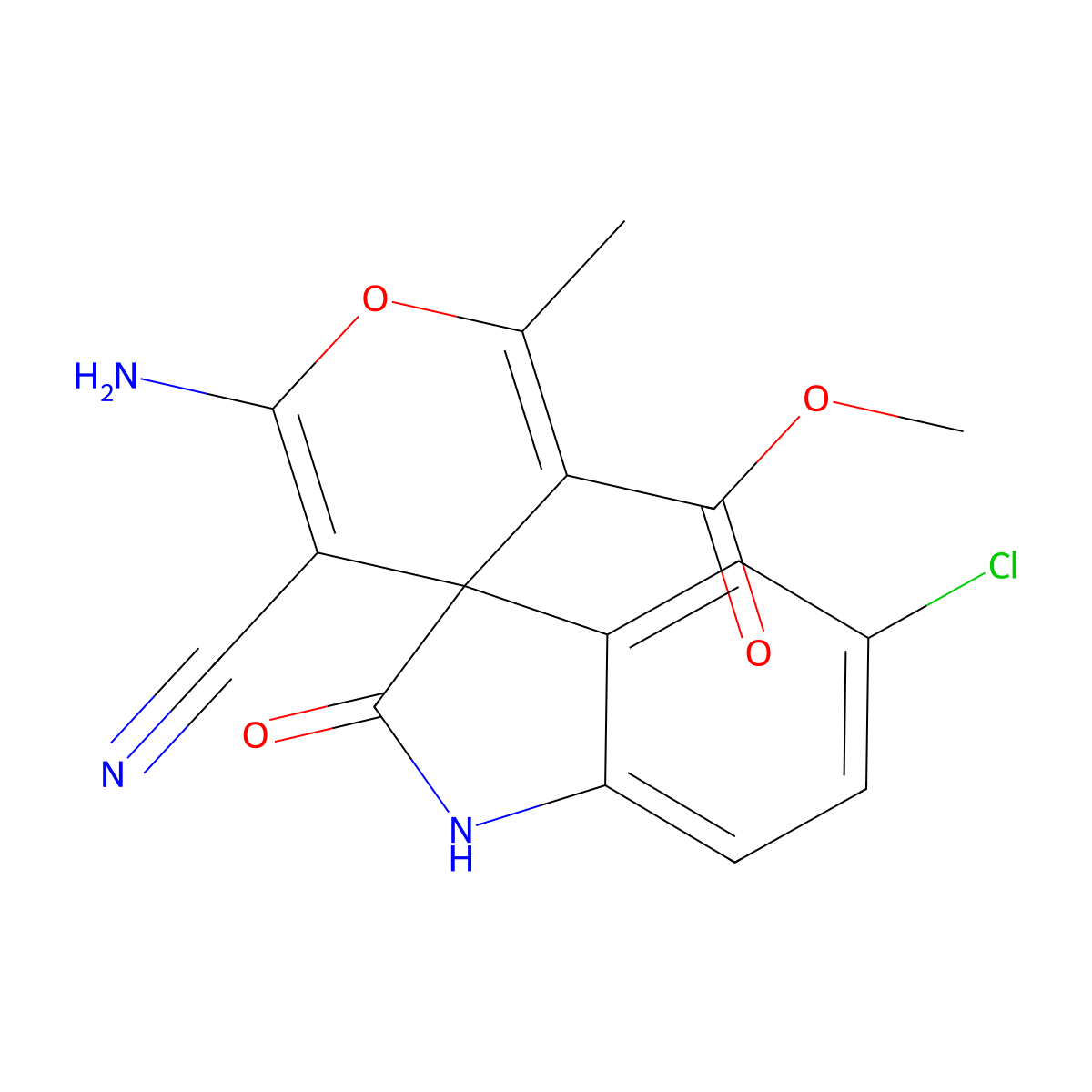 Methyl 2'-amino-5-chloro-3'-cyano-6'-methyl-2-oxospiro[indoline-3,4'-pyran]-5'-carboxylate molecular structure, CAS 313382-08-0