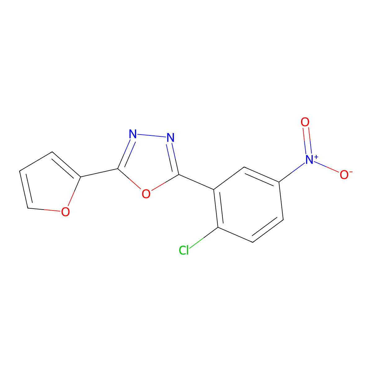 2-(2-Chloro-5-nitrophenyl)-5-(furan-2-yl)-1,3,4-oxadiazole molecular structure, CAS 313382-27-3